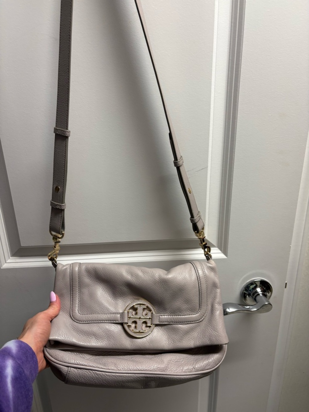 Tory Burch Light Taupe Pebbled Leather Shoulder Bag